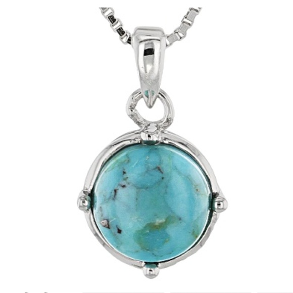 JTV Jewelry - Turquoise blue 8MM round pendant in .925 Sterling